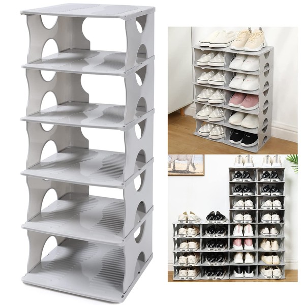 TXALWIQ 6-Tier Shoe Rack,Stackable Storage Organizer for Bedroom Entryway, Adjustable