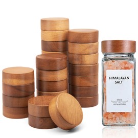Zepkouel 26 Pcs Spice Jar Lids Acacia Wood,Fits 4 Oz and 8 Oz Glass Spice Jars,For Square and Round Plastics Spice Jars,Jar Not Included
