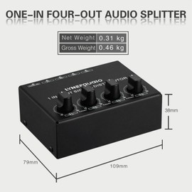 LYNEPAUAIO 1-in-4-out Stereo Audio Amplifier Amp Signal Distributor 1 Channel Input 4 Channels Output RCA Interface Independent Volume Adjustment for Home Speakers