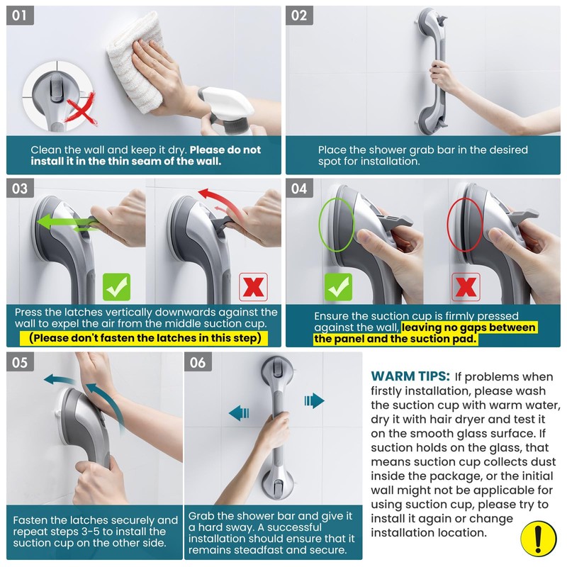 TAILI Shower Grab Bar 16 Inch Suction Cup Grab Bars
