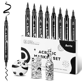 Arrtx - Marcadores Acrílicos negra, punta de pincel de 8 colores y punta fina (punta doble) marcadores de pintura para pintura roca