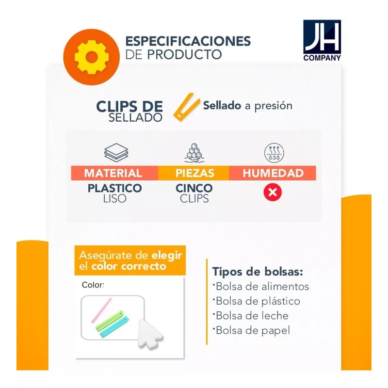 J.H. Company Set 5 Piezas Clips Sellado De Bolsas Y