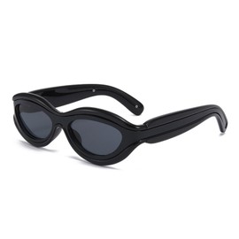 Rayson Sunglasses Men Women Vintage Leisure Fashionable Cat Eye Oval Two-Tone Sunglasses, black