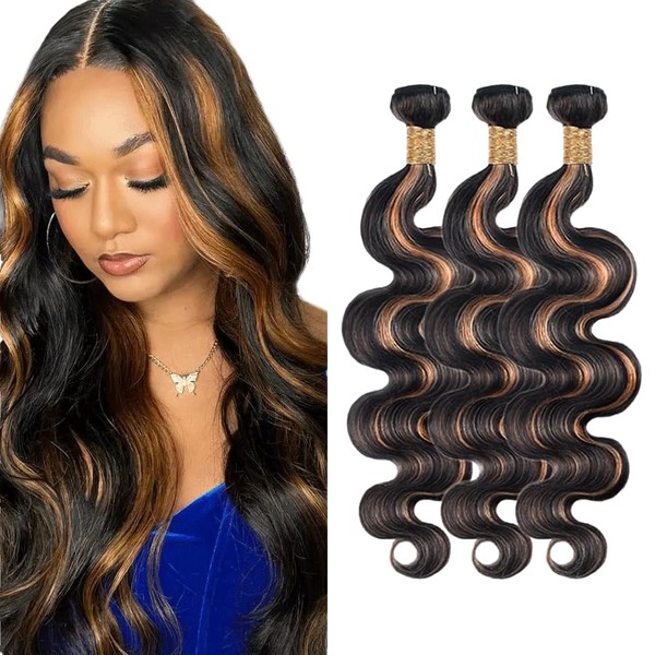 Fridnae P1B/30 Bundles Highlight Body Wave Human Hair Extensions, 22-22-22