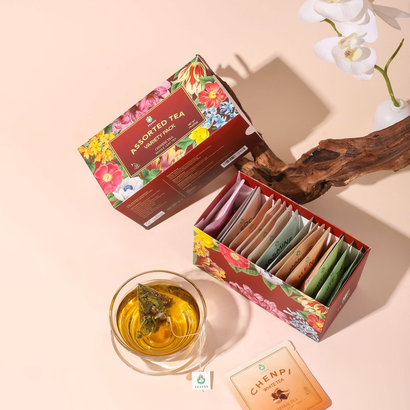 TEAFAY Assorted Tea Sampler Box, 18 Pyramid Tea Bags (Pack