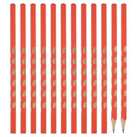PATIKIL Round Pencils, 12 Pack Triangle HB Graphite Pencil Hole Design Woodcase Wooden Pencils with Red Top for Classroom Office Writing Drawing Supplies, Orange