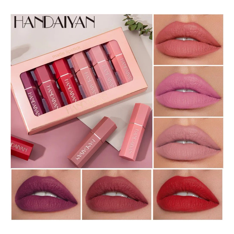 6 Colores De Lápiz Labial Mate De Terciopelo Líquido Mix