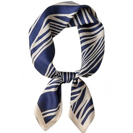 MINIDORA Satin Scarves for Women 27.5 × 27.5 inches Medium Square Elegant Silk Feeling Head Scarf C007-Zebra-stripe Navy Blue