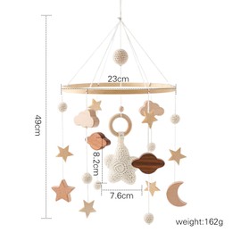 GLITZFAS Baby Bed Mobile Baby Wind Chime, Mobile Baby Wooden with Felt Balls and Clouds Ornament Children's Room Hanging Bed Bell Gift for Baby Girls or Boys, Rattle Toy (Grey)