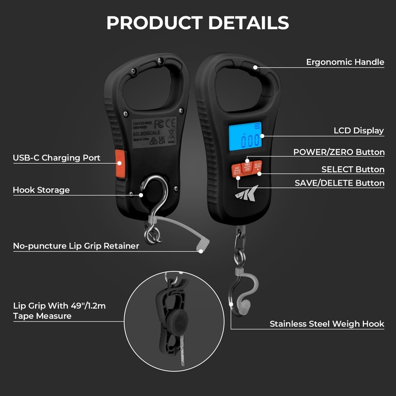 KastKing Fish Scale with Lip Gripper, ToughTide USB Charging Fishing
