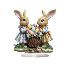 BHOOKA 1 Pcs Easter Decoration Spring Bunny Ornament 2D Acrylic Desktop Ornament 2025 Cartoon Cute Easter Eggs Rabbit Designs Decoration Accessories for Living Room Holiday Party Supplie