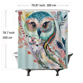 Ulticool Shower Curtain - Owl Bird Art Nature Animals - 180 x 200 cm - Washable - Anti Mould - with 12 Rings - Pastel