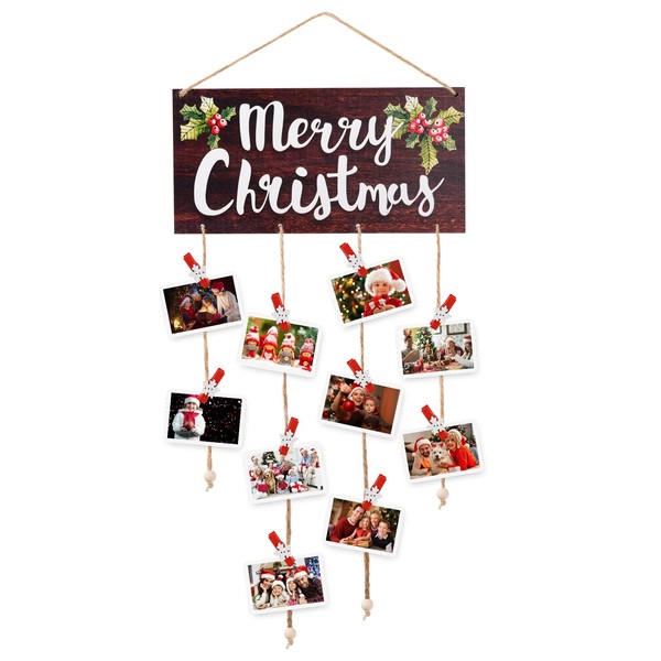 Ychelhr Christmas Card Holder - Merry Christmas Wooden Hanging Picture