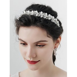 Denifery Rhinestones Wedding Headbands Crystal Flower Girl Headband Tiara Pearl Rhinestones Headdress for Bride Bridesmaids Wedding Party (Gold)