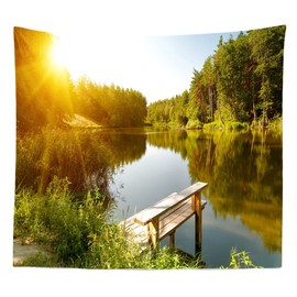 BELECO Forest Trees Tapestry Wall Hanging Lake Sunset Scenery Wall Tapestry Home Art Decor Outdoor Spring Summer Nature Tapestries for Bedroom Aesthetic Living Room Dorm Decor 60x40 Inch