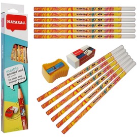 B2SMarX Bonded Lead HB Pencils, Pack of 10, Pencils Eraser Sharpener Pack, Hexa Grip Pencils, Write Draw Sketch, School Home Office, iZOFAX Black Ball Pen