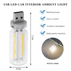 BWBWND USB LED Car Interior Atmosphere Light, Plug-in USB Interface Ambient Light Retro Car Lamps, Portable Automotive Touch Control Charging Night Lights Interior Decor Lamp (White)