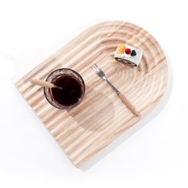 TOOLTENG Wooden Decorative Tray, Pine Wood Serving Tray for Coffee Table, Wooden Cutting Board, Charcuterie Board, Wooden Trays for Kitchen Shelf Home Decor (Semicircular)