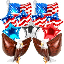 NOVWANG 18Pcs Patriotic Balloons 18 inch Red White and Blue Star Foil Eagle Flag Balloons for 4th of July Independence Day Patriotic Veterans Party Memorial Day Birthday Decorations Supplies