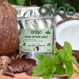 Origo Pure Epsom Salt with Peppermint Oil and Coconut Oil 1KG Best for Good Sleep - Stress Relief - Beauty - Relaxing - Bathing - Body Care