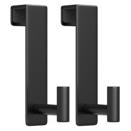 VINHOLD Heavy Duty Stainless Steel Over-Door Hook for Coats, Totes, Towels – Easy Install Door Hooks with Non-Slip Pads for Bedroom Bathroom Entryway Office (Black, 2 Pack, Fits 1-3/4" Thick Door)
