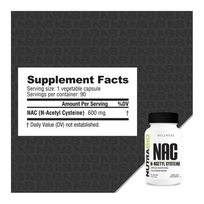 NutraBio Suplemento de N-acetil cisteína (NAC) - 90 cápsulas, 600