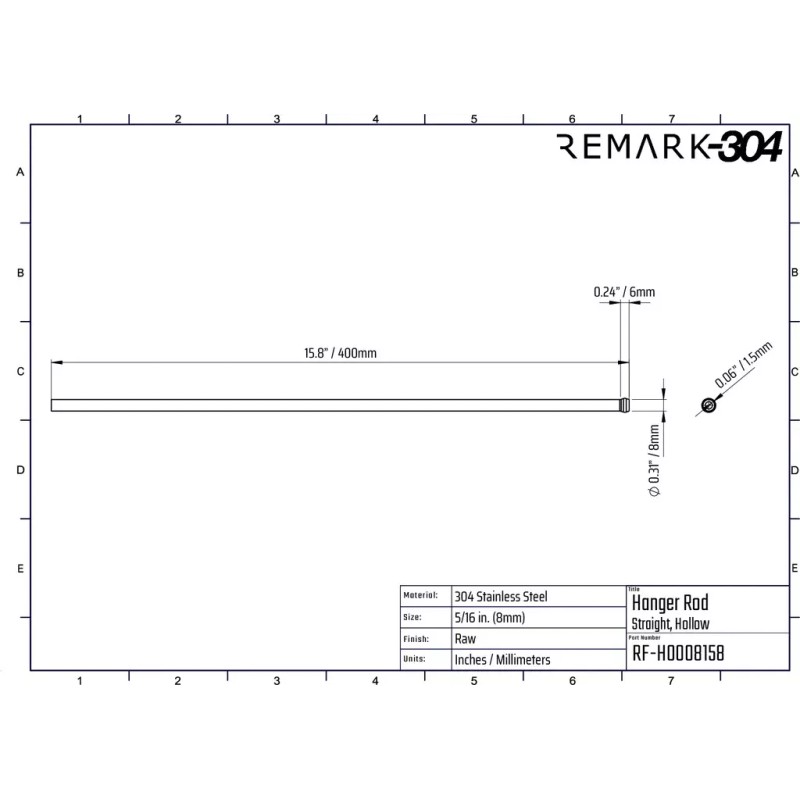 REMARK304 Stainless Steel Hanger Rod (0.31" / 8mm Diameter) Straight