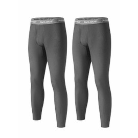 DAVID ARCHY Men's Soft Cotton Thermal Pants Rib Stretchy Base Layer Warm Thermal Underwear Bottoms Long John with Fly 2 Pack (XL, Dark Gray - Rib Thermal)