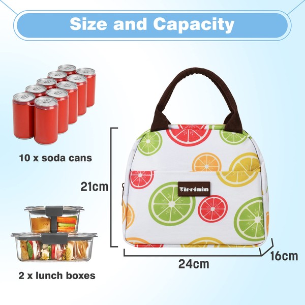 Kato Tirrinia Lunch Bag for Women,Cooler Bag with Front Pocket,Portable Insulated Waterproof Lunch Tote Bag for Work/School,Cute Leak Proof Lunch Holder for Student Kids Girls Teens Adult,White Lemon