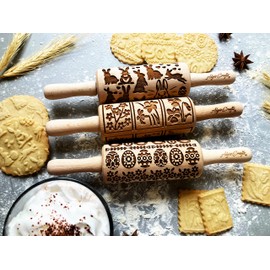 Easter Set of 3 Children's Rolling Pins for Homemade Pastries Rolling Pin with Easter Pattern Engraved Rolling Pin