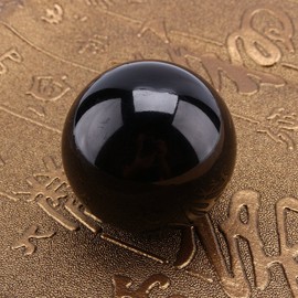 40 mm Natural Crystal Ball, Obsidian Crystal Ball with Wooden Stand, Black Obsidian Crystal Ball, Decorative Ball, Fortune Telling Ball