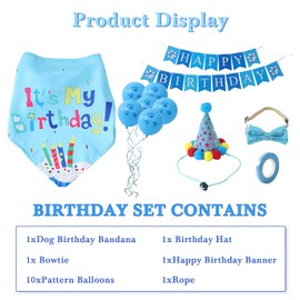 Dog Birthday Summer Party Supplies with Hat Bandanas Collar Toy Gift for Girl Dogs Themed Decorations with Balloons Crown Bow Tie Boy Doggy Outfit