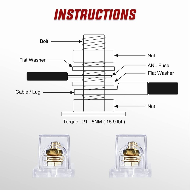 Nilight 2PCS 300A ANL Fuse Holder with ANL Fuse Electrical