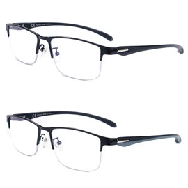 SKYOAK 2 Pack TR90 Premium Reading Glasses for Men, Half Frame No-Line Blue Light Blocking Computer Readers Anti Glare UV Eyeglasses,2x