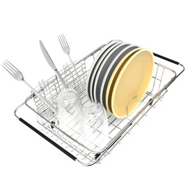 BTLATHA 304 Stainless Steel Drying Rack, Expandable, Adjustable Inside The Sink (up to 9 Upright Utensils)