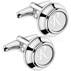 AMITER Mens Cufflinks with Initial A-Z, Classic Silver 26 Letters Cuff Links for Men Business Wedding Shirts
