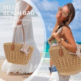 Straw Tote Bags for Women 2025, Large Straw Beach Bag with Sunglasses, Travel Beach Handbag, Lightweight Summer Purse for Travel and Work