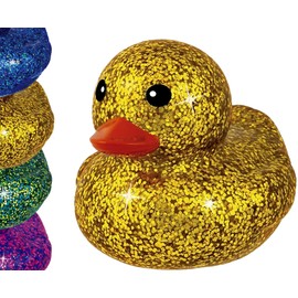 Glitter Rubber Ducks Metallic Colors 3" (1 Unit Assorted) Rubber Duckies Fidget Toy for Kids, Sensory Play, Stress Relief, Stocking Stuffers, Supplies Pinata Filler in Bulk. Plus Sticker. 4343-1
