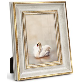 Afuly フォトフレーム KG/ハガキ（10x15cm）おしゃれ 写真たて アンティーク ホワイト ゴールド 縦横置き 額縁 壁掛け お祝い 記念日 誕生日 ナチュラル プレゼント バレンタイン 装飾