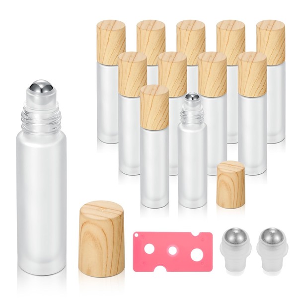12 Pack Essential Oil Roller Bottles,10ml Empty Frosted Glass Roller