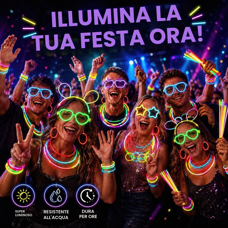 SilverChry 233 pezzi Fluo Party Kit, 100 Braccialetti Luminosi Fluorescenti,