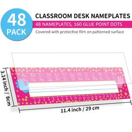 48 Pieces Bright Name Plates Traditional Manuscript Name Tag Name Labels with 160 Pieces Glue Point Dots for School Classroom Students Desks Teaching Supplies (Dot Style)