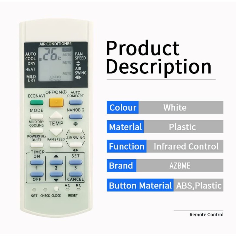 A75C3300 Replacement Remote Control for Panasonic AC Air Conditioner A75C3208