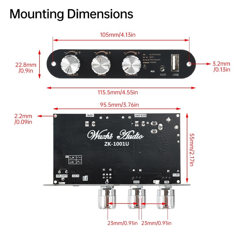 Diymore ZK-1001U Mono Amplifier Board, Bluetooth 5.3 100W TPA3116D2 Audio