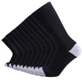 Toe Sole Heel Men's Moisture Wicking Athletes Socks,Breathable Combed Cotton Cushion Crew Socks Bulk(US13-15,Black)