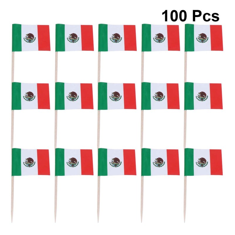 NUOBESTY 100pcs Mexico Flag Mexican Toothpicks Flags Small Toothpick Cocktail