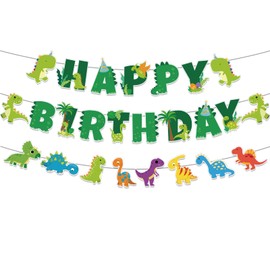 Neyeidru Dinosaur Happy Birthday Banner - Dino Garland with Cute Cartoon Style for Dinosaur Theme Birthday Party Sign Decorations for Kids Boys Girls