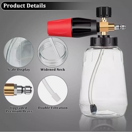 Foam Cannon for Pressure Washer – Snow Foam Lance Sprayer Car Wash Gun with Adjustable Foam Control & Large Mouth Bottle – Heavy Duty Car Cleaning Foam Generator for Auto Detailing Accessories