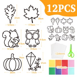 BOOMTOP 12 Autumn Craft Window Pictures Autumn Craft Set Colourful Window Stickers Autumn Decoration Autumn Leaves Pumpkin Hedgehog Window Decoration DIY Autumn Wreaths Thanksgiving Thanksgiving