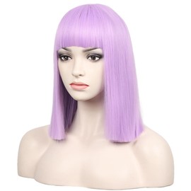 WildCos Short 14 Inches Colorful Bob Wigs Heat Resistant Fiber Synthetic Wigs Straight Hair With Bangs for Women (Lavender Purple)